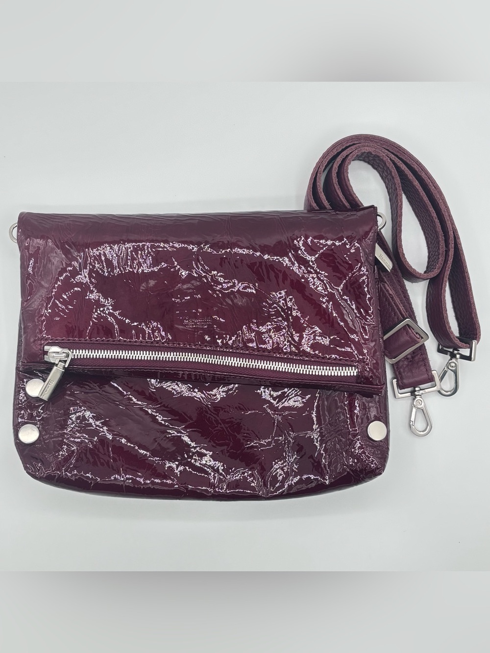 Hammitt | Burgundy Patent Leather VIP Crossbody Clutch w/ Silver Hardware